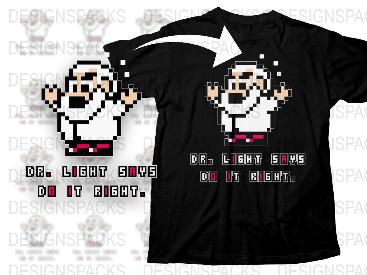 Retro Pixel Art Dr. Light T-Shirt, 8-Bit Video Game Character Tee, Geek Culture Apparel, Unique Gamer Gift, Black Cotton Shirt