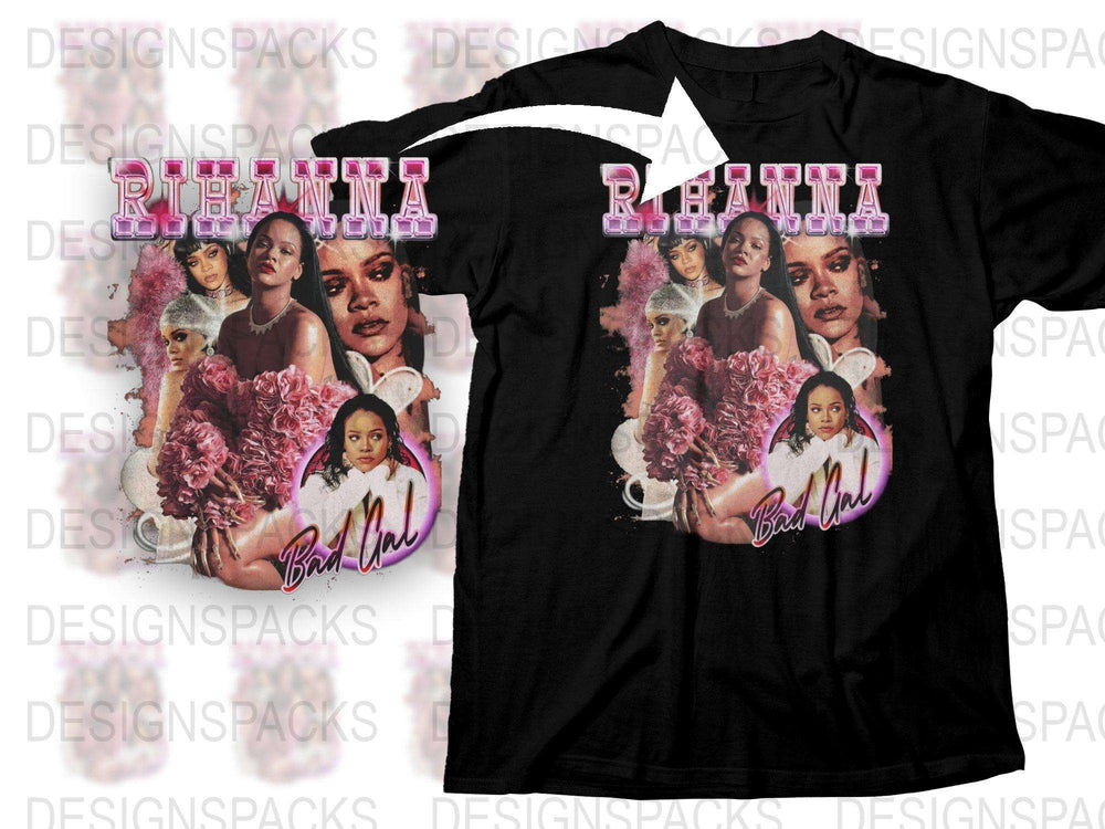 Rihanna Inspired Graphic T-Shirt, Floral Pop Art, Celebrity Photo Collage, Trendy Music Fan Apparel