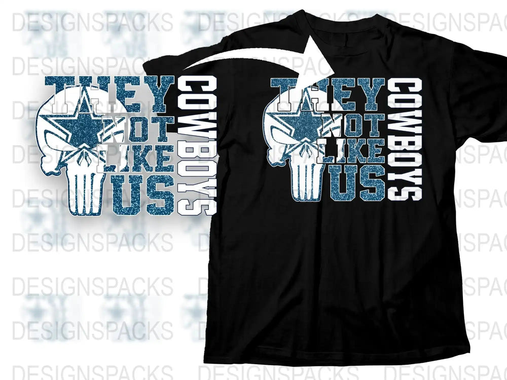 Cowboys skull design t-shirt with 'They Not Like Us' text, print-ready for DTF DTG