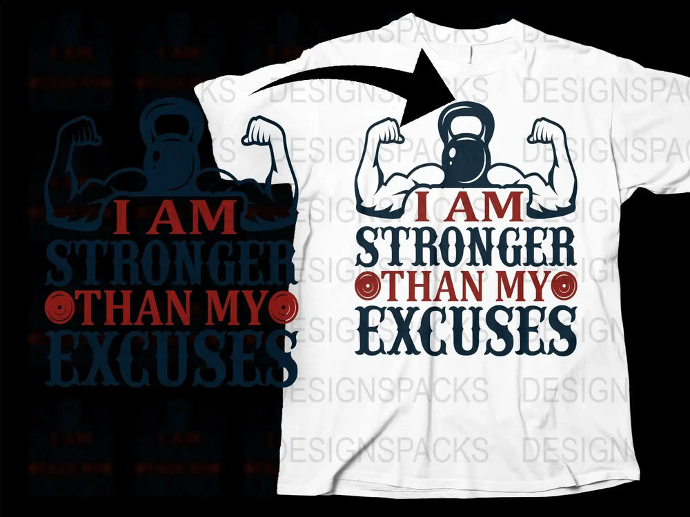 Motivational Workout T-Shirt 'I Am Stronger Than My Excuses' Gym Fitness Apparel, Inspirational Tee