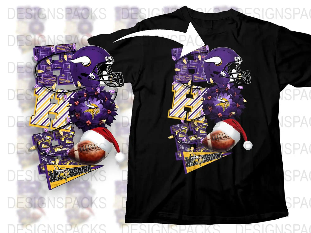 Minnesota Vikings Football Helmet Santa Hat Christmas T-Shirt, Sports Fan Holiday Apparel Gift