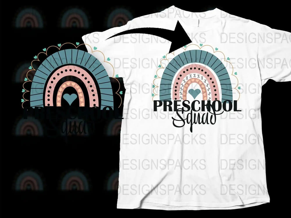 Preschool Squad T-Shirt Rainbow Graphic Teacher Gift Unisex Kid's Clothing Trendy School Outfit