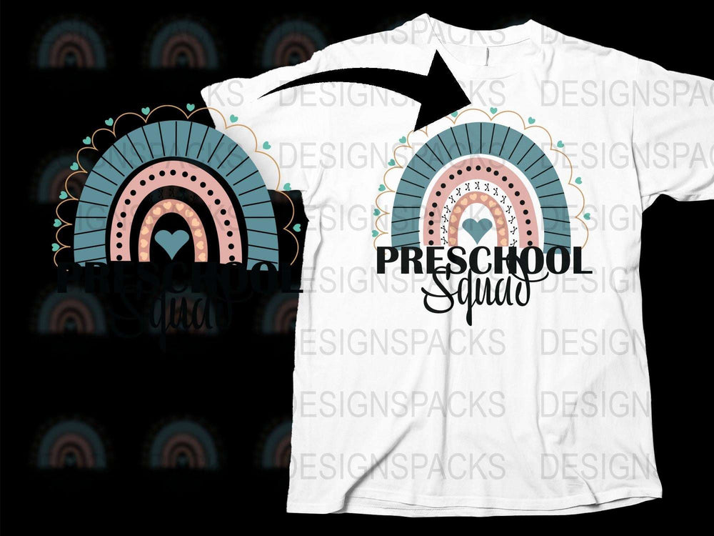 Preschool Squad T-Shirt Rainbow Graphic Teacher Gift Unisex Kid's Clothing Trendy School Outfit