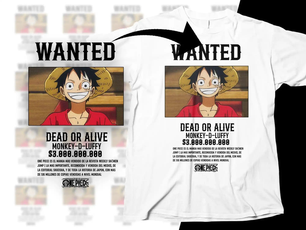 One Piece Luffy Wanted Poster T-Shirt Design, Print-Ready DTF/DTG Bundle