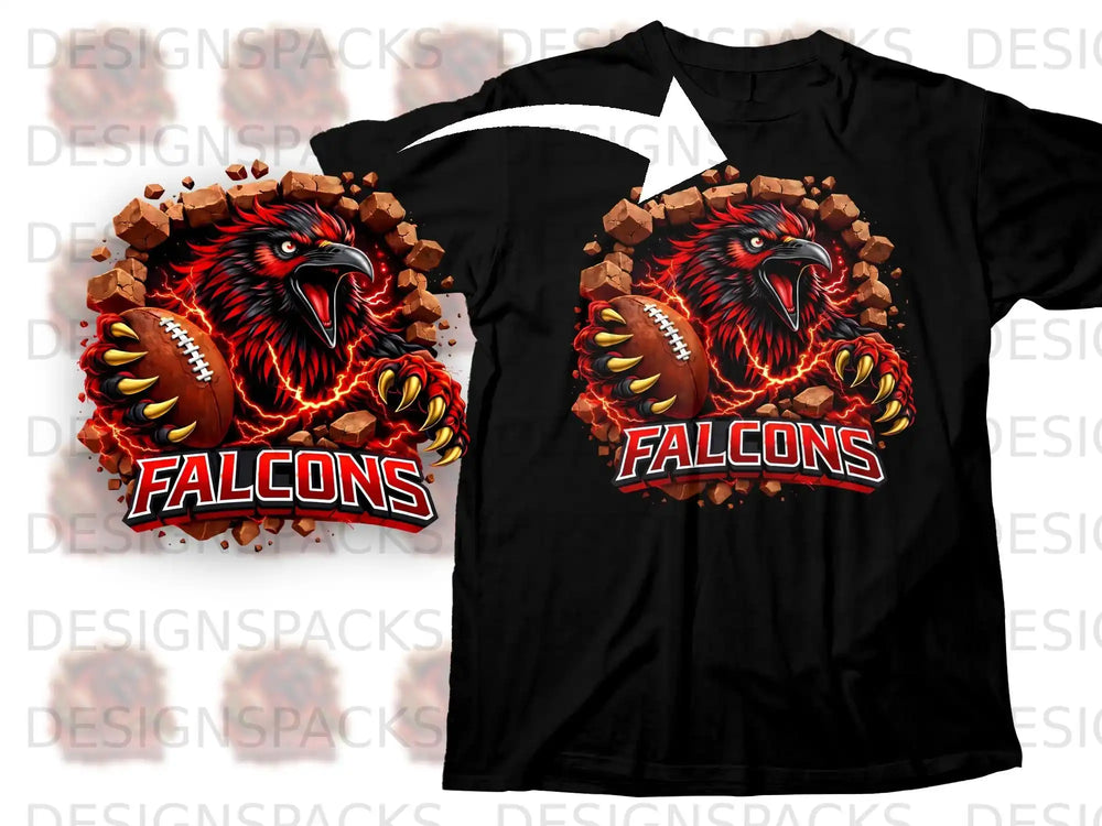 Intense Falcons Design with Football on Black Shirt