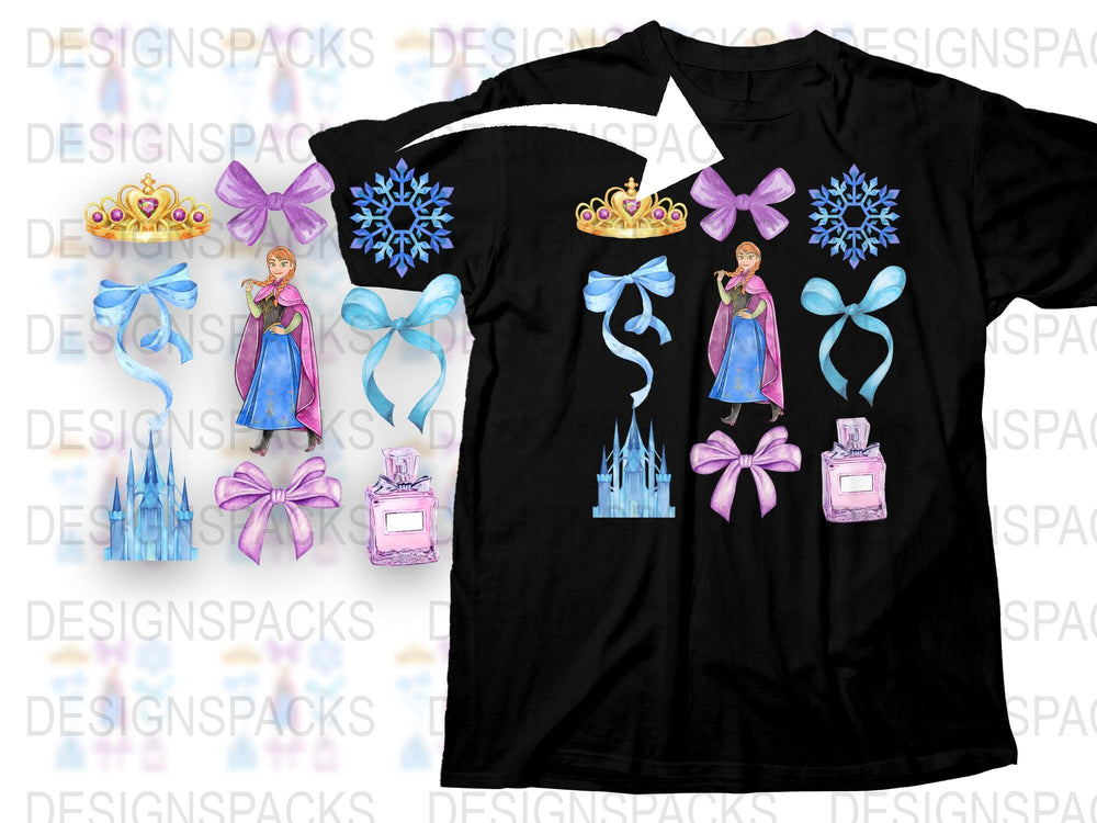 Disney Princesses Graphic T-Shirt, Girls Birthday Party Tee, Elsa Anna Print, Kids Fashion Top