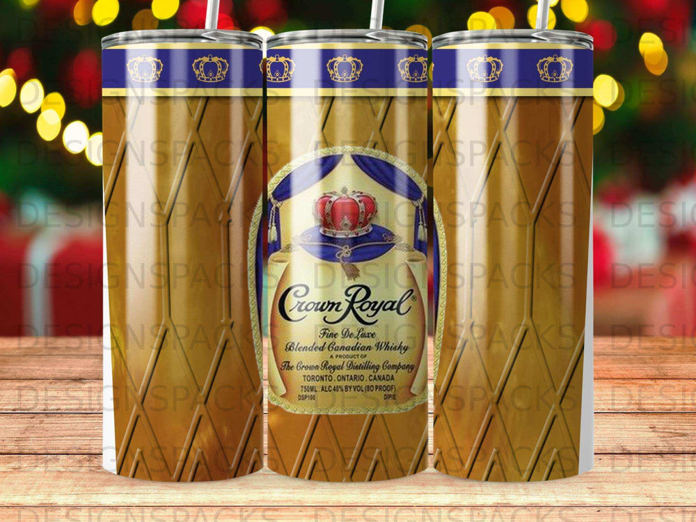 Crown Royal Canadian Whisky bottle label with purple, gold, and blue branding.