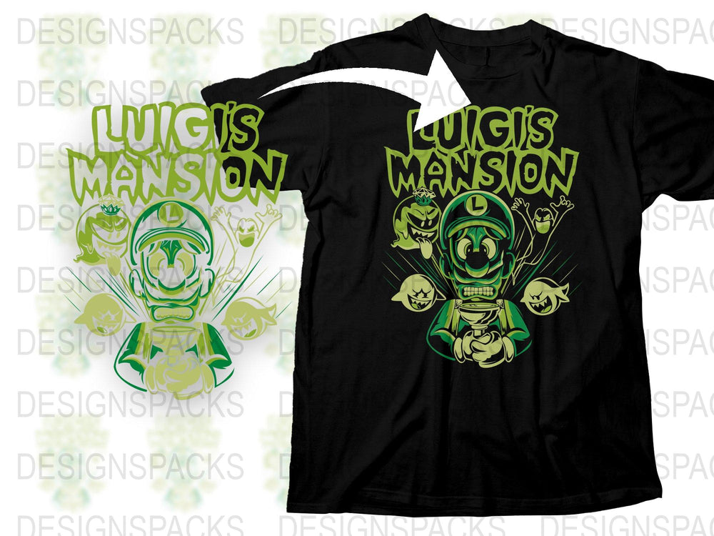 Luigi's Mansion Graphic Tee, Nintendo Fan Art Black T-Shirt, Gamer Apparel, Video Game Clothing, Geek Gift Idea
