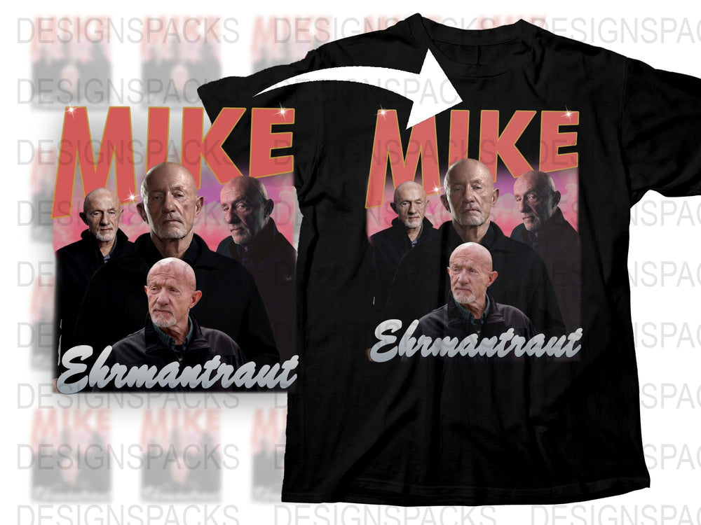 Mike Ehrmantraut Graphic T-Shirt, TV Show Inspired, Bold Text Design, Multiple Poses, Men's Fashion, Black Cotton Tee