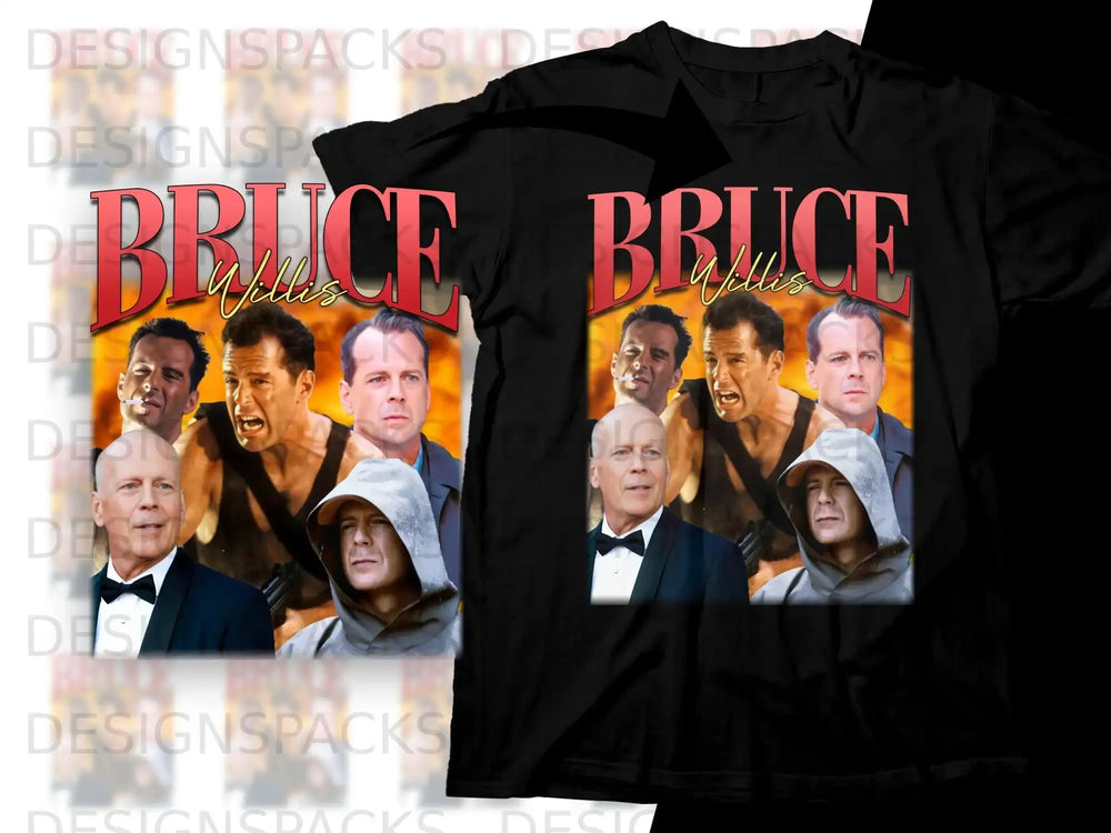 Bruce Willis collage shirt featuring film stills.