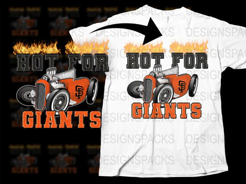 Hot for Giants t-shirt design with flaming hot rod and SF logo, perfect for sports fans