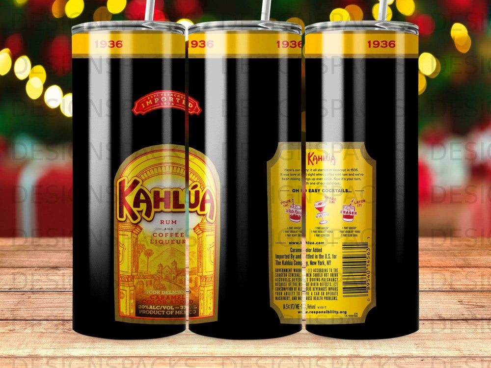 Kahlúa Original coffee liqueur bottle with rum, caramel color, and a recipe.