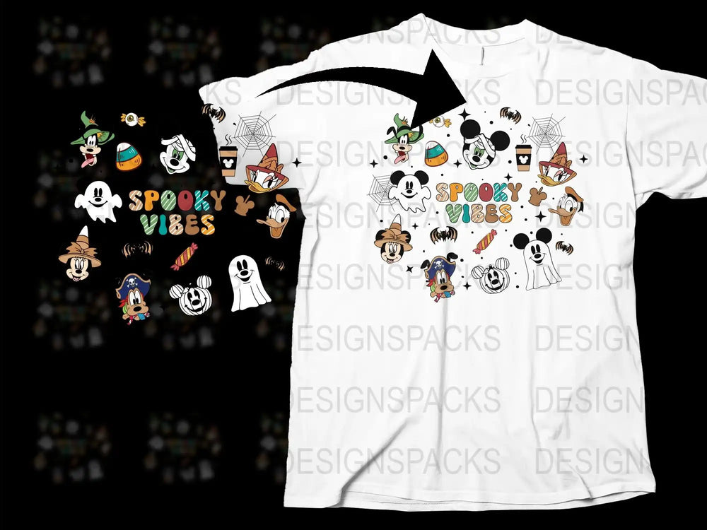 Spooky Vibes Halloween T-Shirt, Cute Ghosts and Pumpkins, Kids and Adults Casual Wear, Festive Fall Apparel