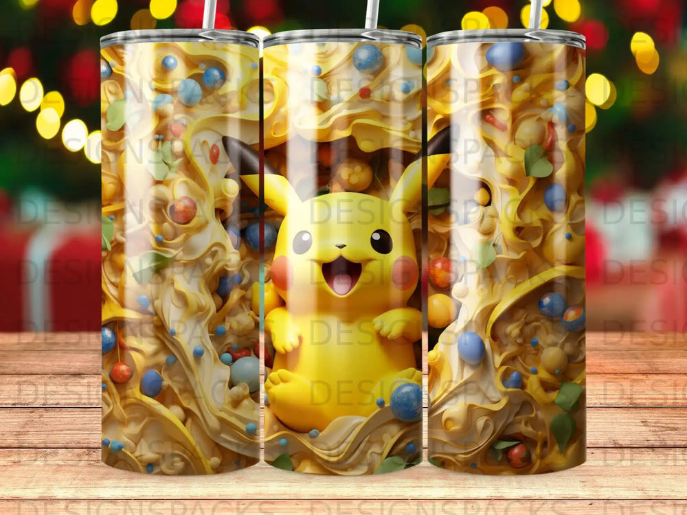 Pikachu character in a swirling, colorful pattern with food-like elements.
