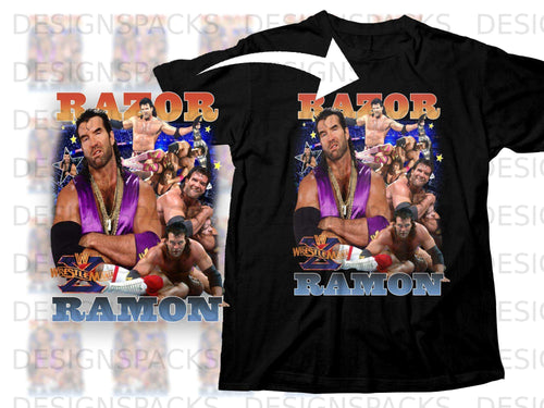 Scott Hall as Razor Ramon on a black t-shirt with 