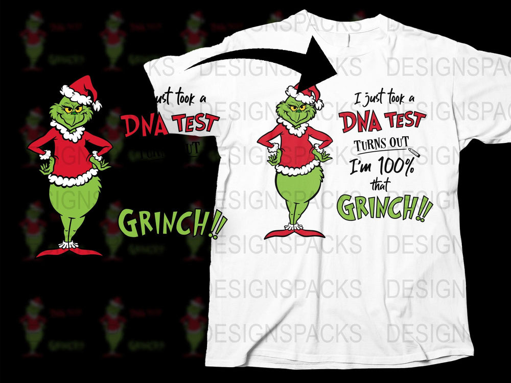 Grinch Themed T-Shirt, Funny Christmas Shirt, 100% Grinch DNA Test Design, Holiday Apparel