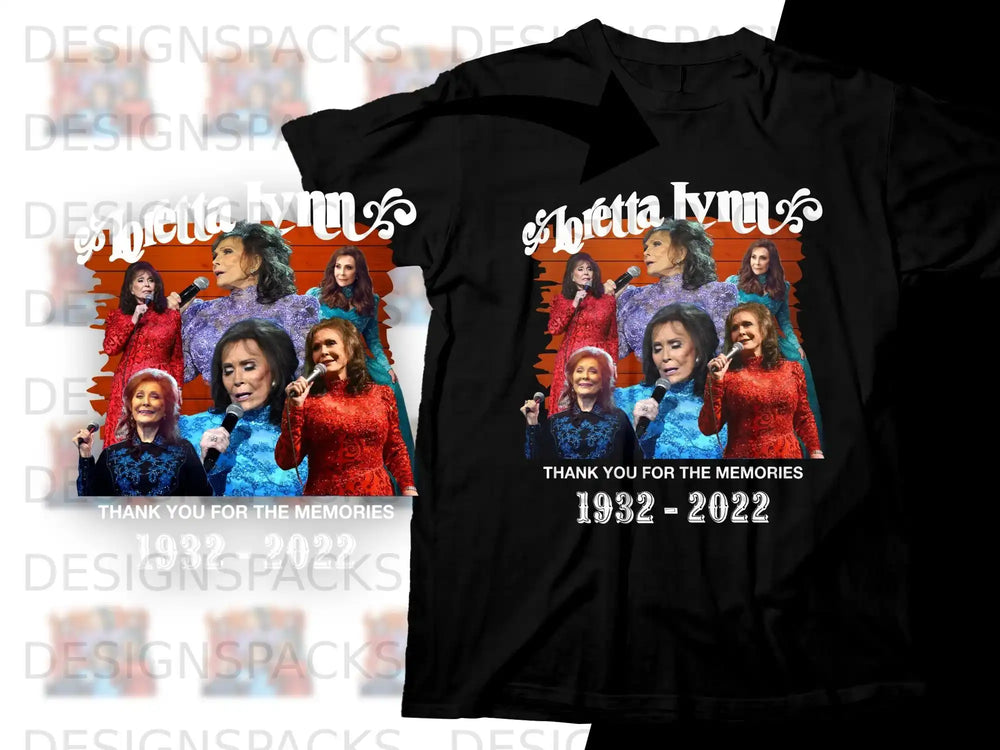 Loretta Lynn t-shirt with memorial collage and dates 1932-2022.