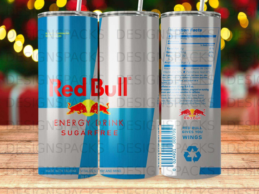 Red Bull Sugarfree energy drink can with nutrition facts label.