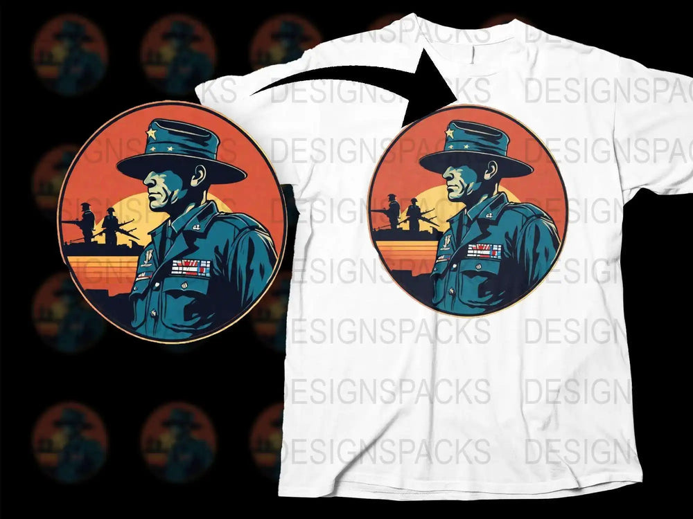Vintage Military Officer Graphic T-Shirt, Retro Sunset Soldier Design, Patriotic Casual Wear, Men's and Women's Fashion Tee