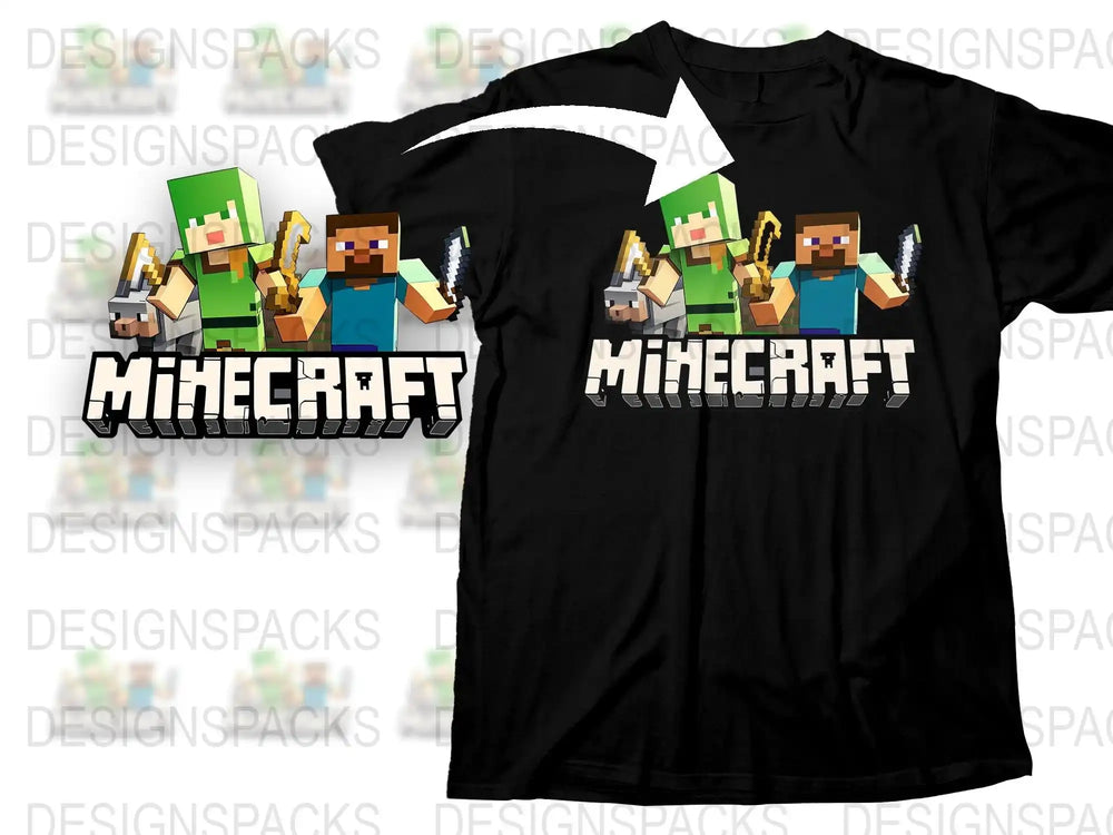 Minecraft T-Shirt Kids Black Cotton Tee with Colorful Character Graphics Unisex Game Shirt