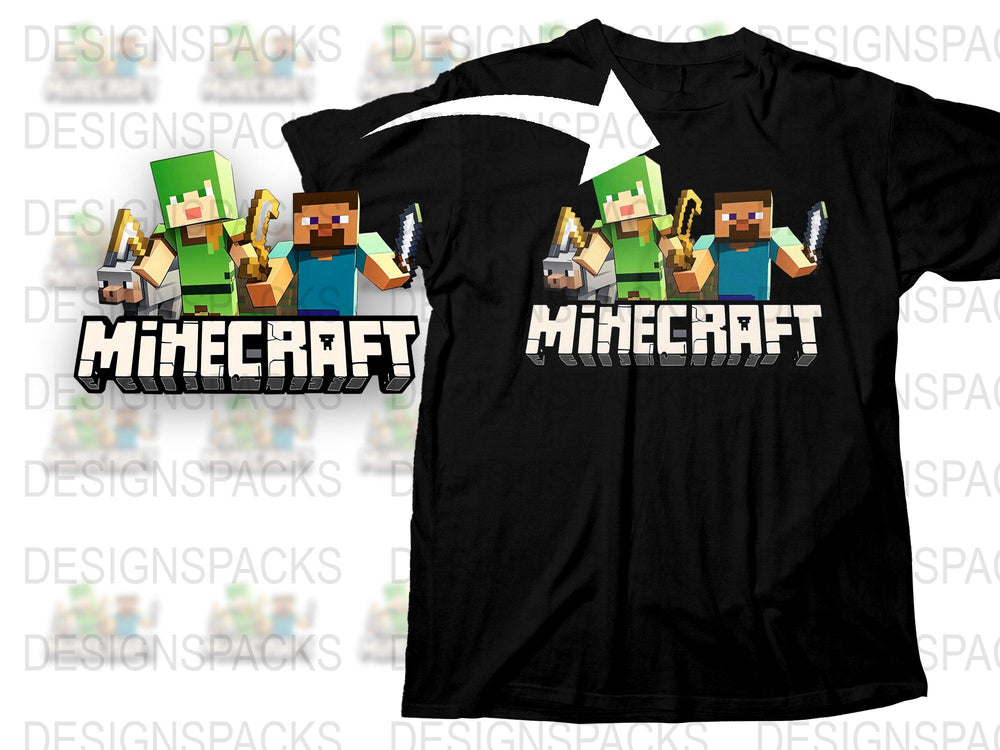 Minecraft T-Shirt Kids Black Cotton Tee with Colorful Character Graphics Unisex Game Shirt