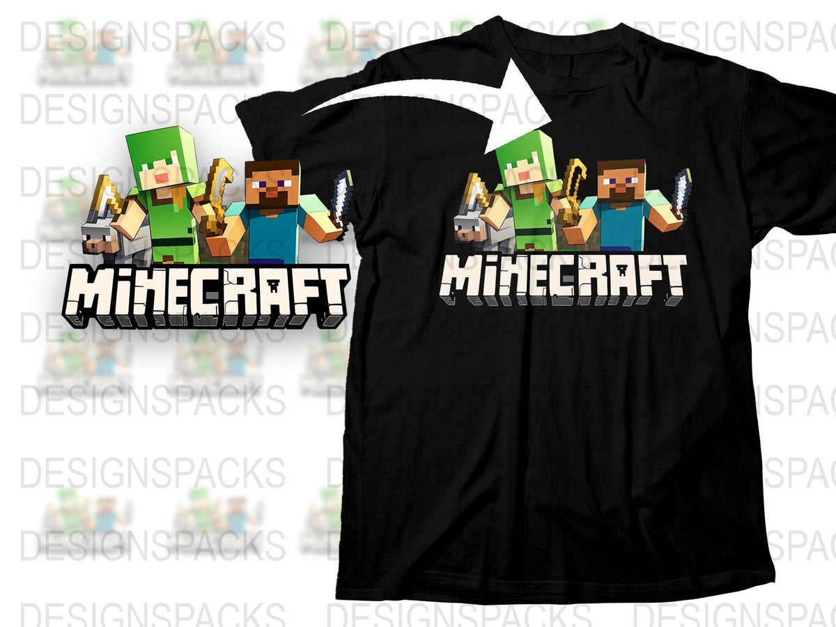 Minecraft T-Shirt Kids Black Cotton Tee with Colorful Character Graphics Unisex Game Shirt