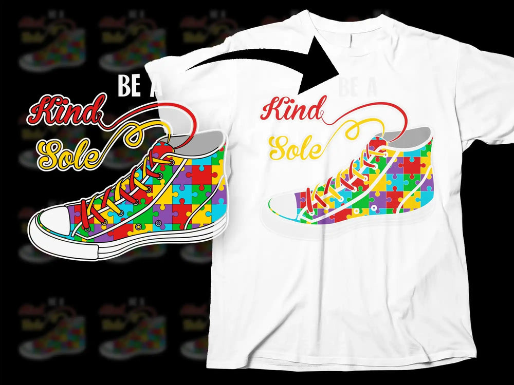 Colorful Puzzle Pattern Sneakers and T-Shirt Set, Autism Awareness, Casual Unisex Apparel