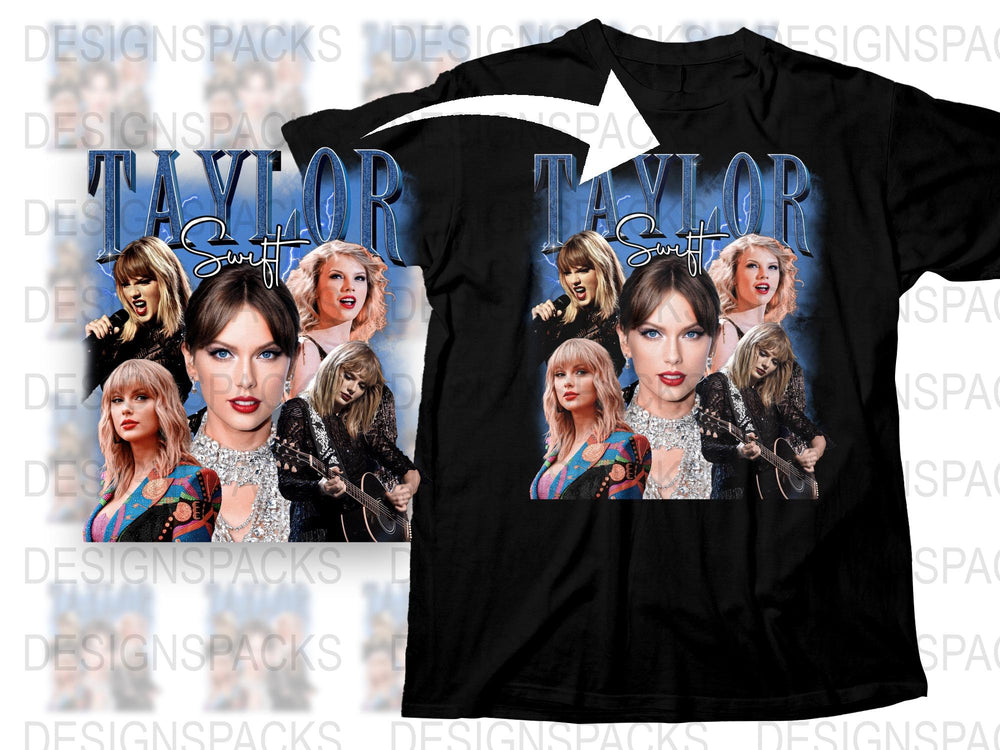 Taylor Swift Inspired Graphic T-Shirt, Pop Star Fan Gift, Unisex Black Cotton Tee with Celebrity Prints
