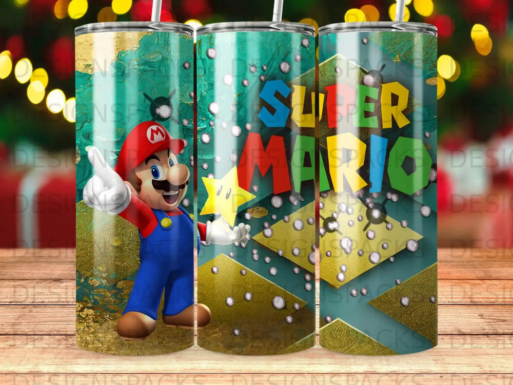 Super Mario character with gold accents on a green, textured background.