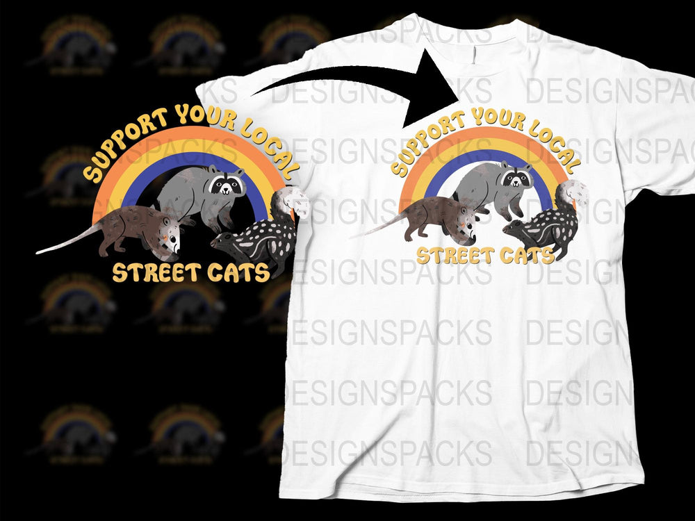 Support Your Local Street Cats T-Shirt, Colorful Retro Urban Cat Lover Graphic Tee