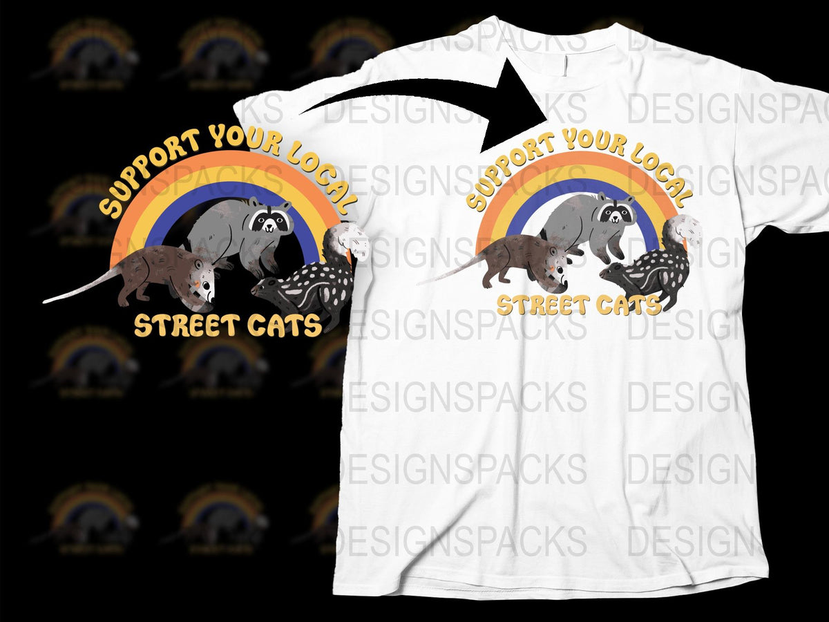 Support Your Local Street Cats T-Shirt, Colorful Retro Urban Cat Lover Graphic Tee