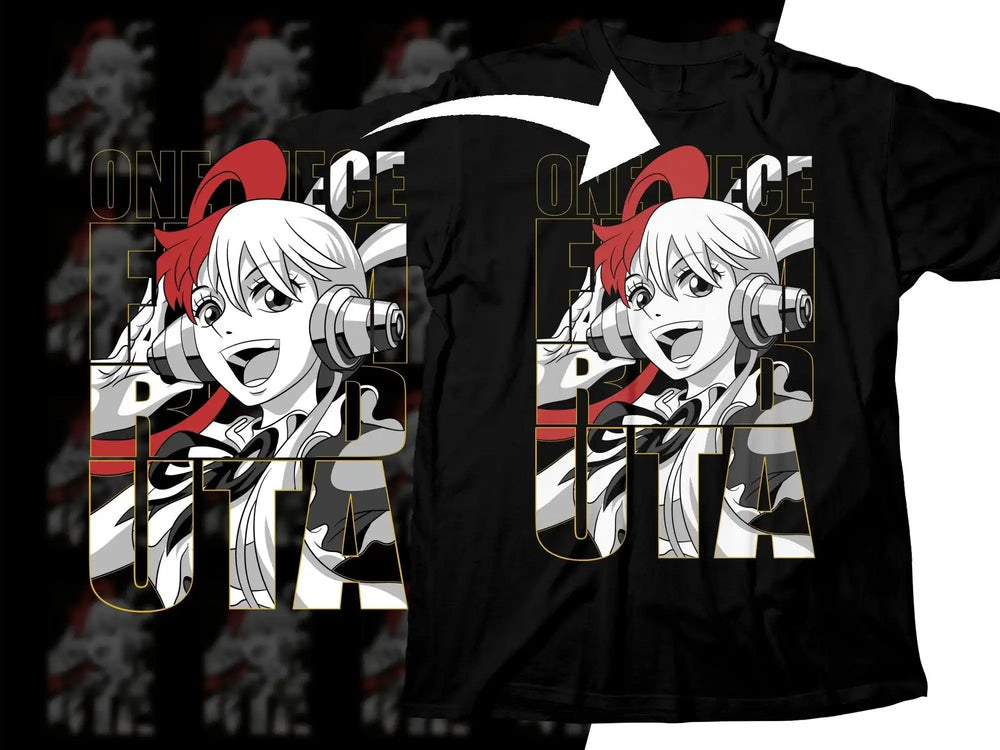 One Piece Uta anime t-shirt design with headphones, print-ready for DTG or DTF