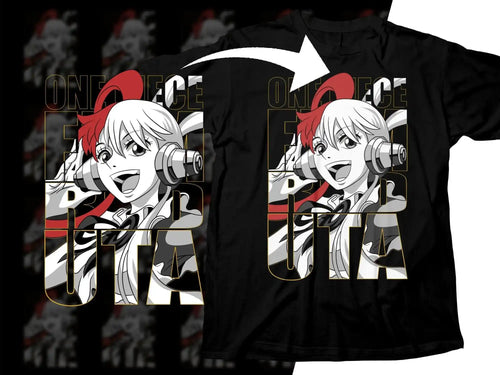 One Piece Uta anime t-shirt design with headphones, print-ready for DTG or DTF