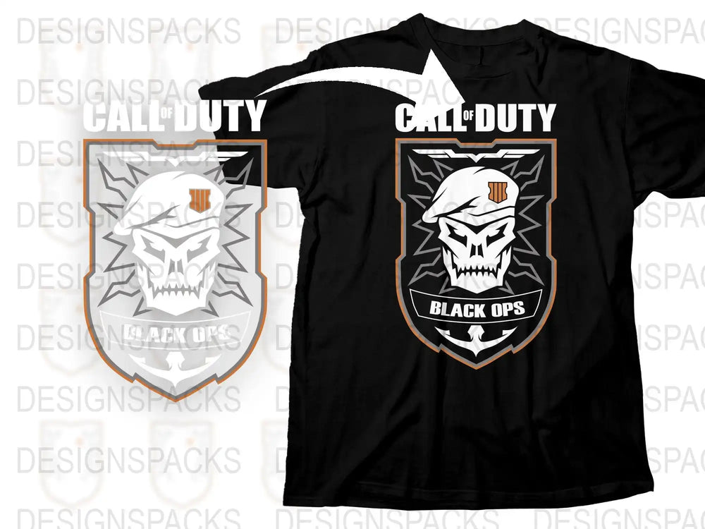 Call of Duty Black Ops T-Shirt, Skull Logo Graphic Tee, Men's Gaming Apparel