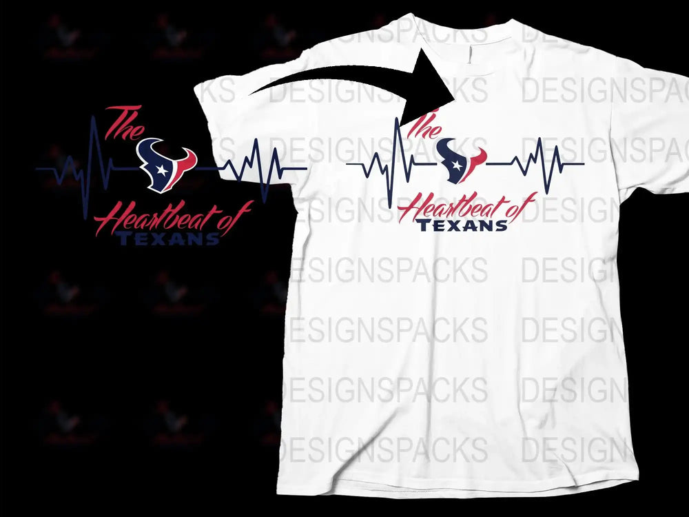 Houston Texans T-Shirt, Heartbeat Graphic Tee, Football Fan Apparel, Sports Team Support, Red White Blue Design, Unisex Clothing