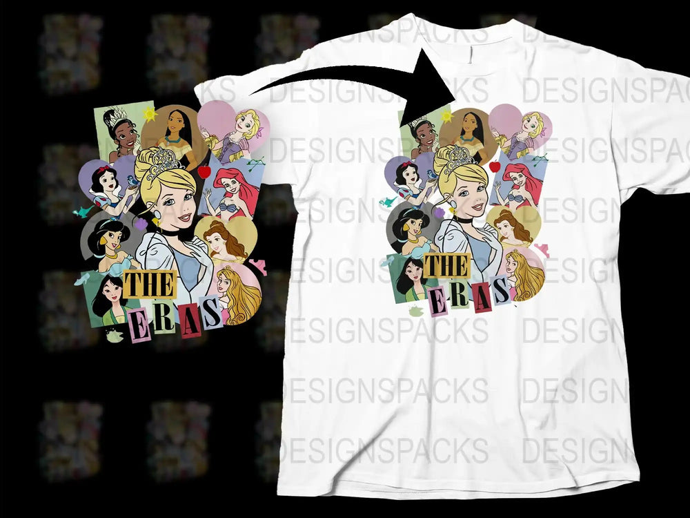 Colorful Princess Graphic T-Shirt, Disney Inspired Cartoon Characters, Kids and Adult Sizes Available