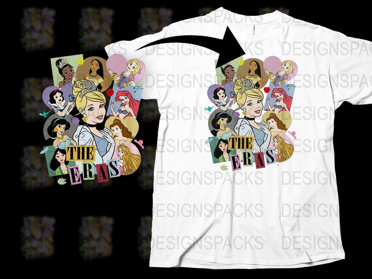 Colorful Princess Graphic T-Shirt, Disney Inspired Cartoon Characters, Kids and Adult Sizes Available