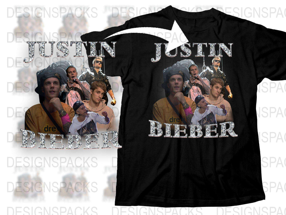 Justin Bieber Graphic T-Shirt, Pop Icon Printed Tee, Fan Merchandise, Black Cotton Shirt