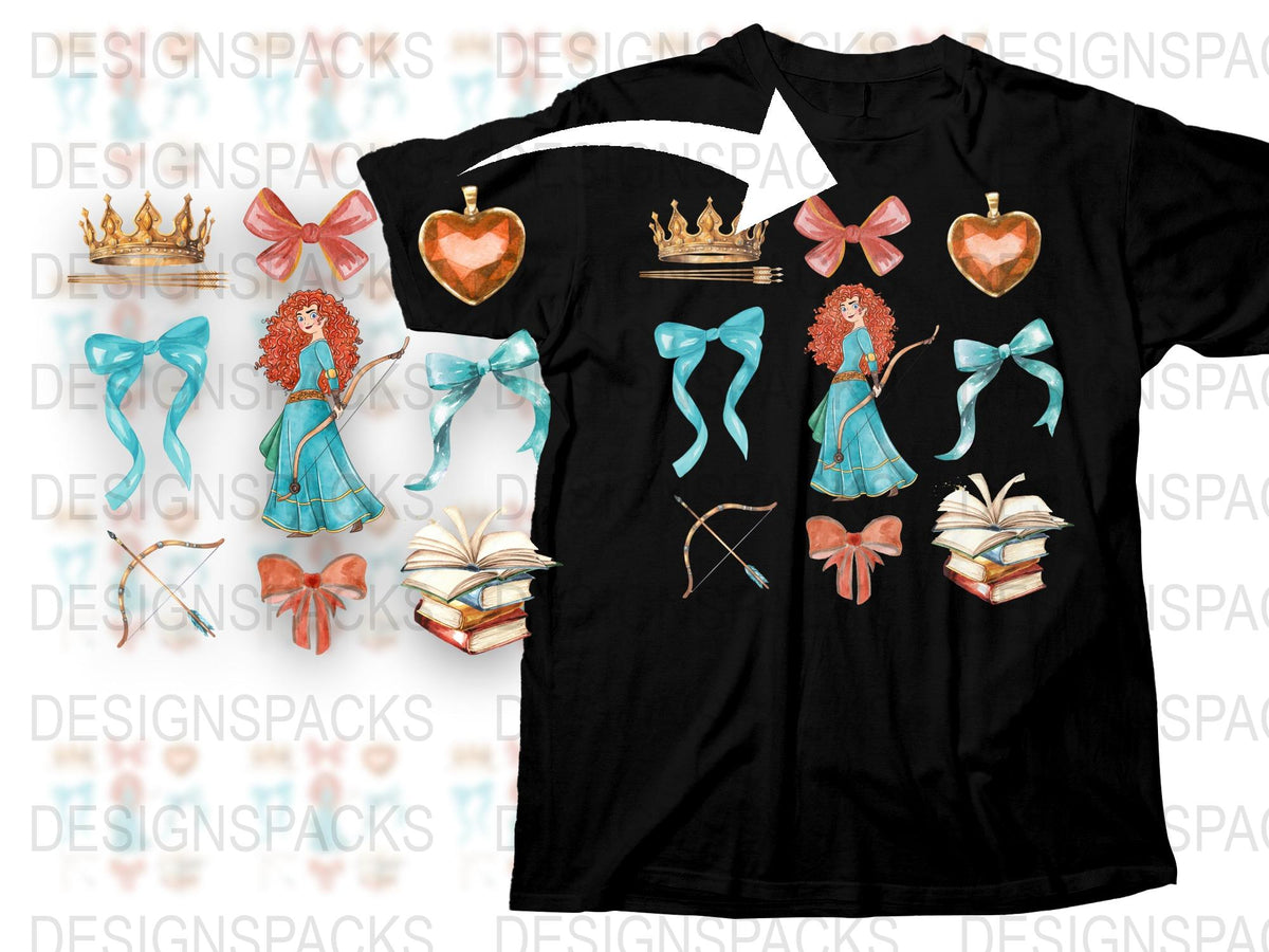Women's Black T-Shirt with Colorful Butterfly, Crown, and Book Designs, Casual Graphic Tee