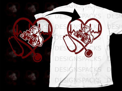 Bulldog Heartbeat Stethoscope White T-Shirt Product