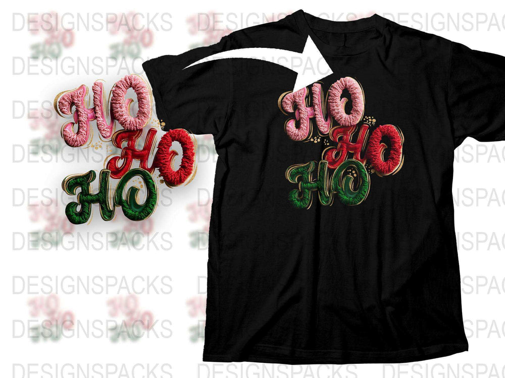 Festive Christmas T-Shirt with 'Ho Ho Ho' Text, Holiday Party Apparel, Santa Themed Top, Xmas Gift Idea, Unisex Black Tee