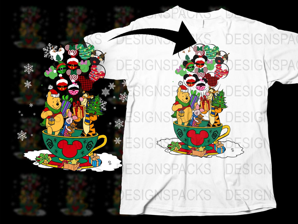 Colorful Holiday Coffee Mugs with Cute Animals and Christmas Tree Design T-Shirt