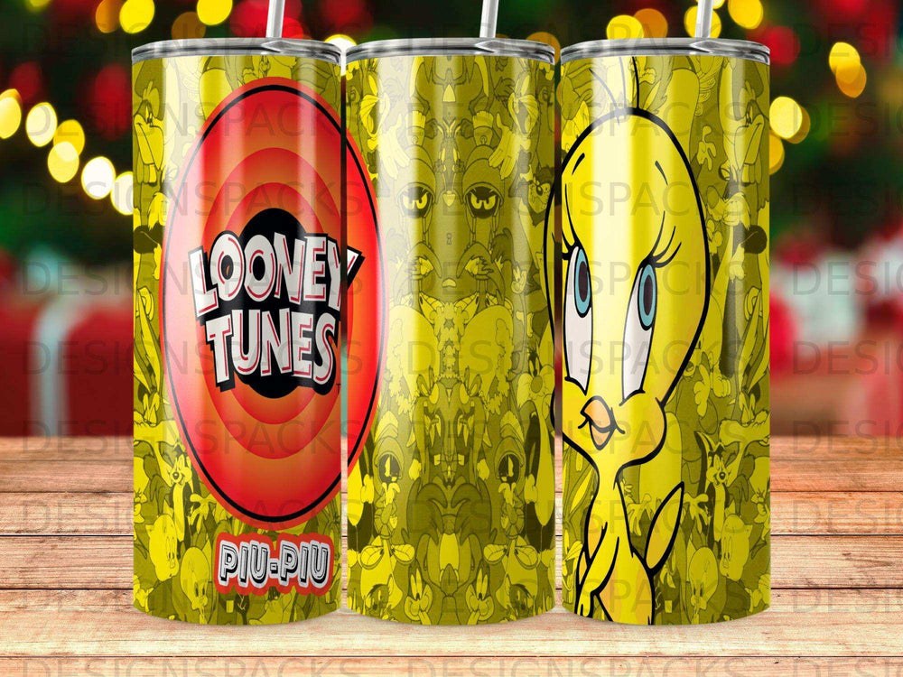 Looney Tunes Più-Più character on a yellow patterned tumbler.