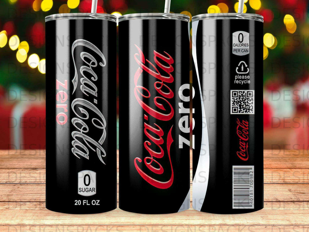 Coca-Cola Zero Sugar tumbler with calories and recycling information.