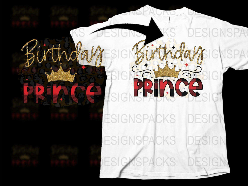Birthday Prince T-Shirt, Boys Party Crown Tee, Gold Glitter, Royal Celebration Shirt, Kids Birthday Outfit, Customizable Top