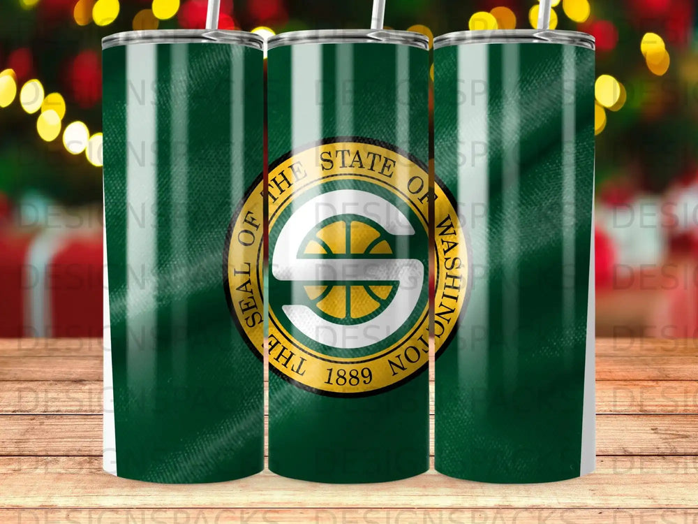 Washington State Seal on a green background tumbler.