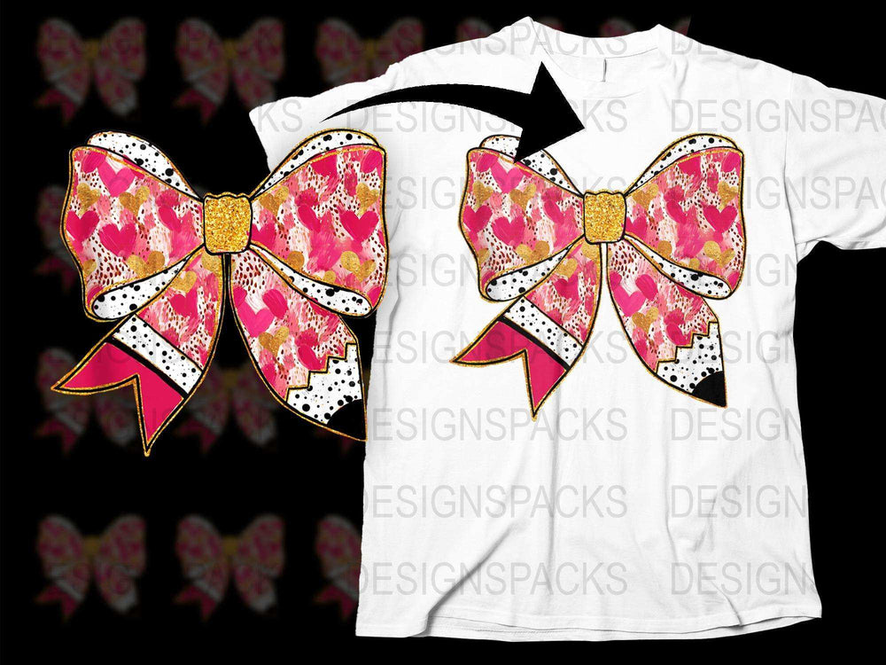Women's Graphic T-Shirt with Pink Bow Print, Casual Summer Top, Trendy Patterned Tee
