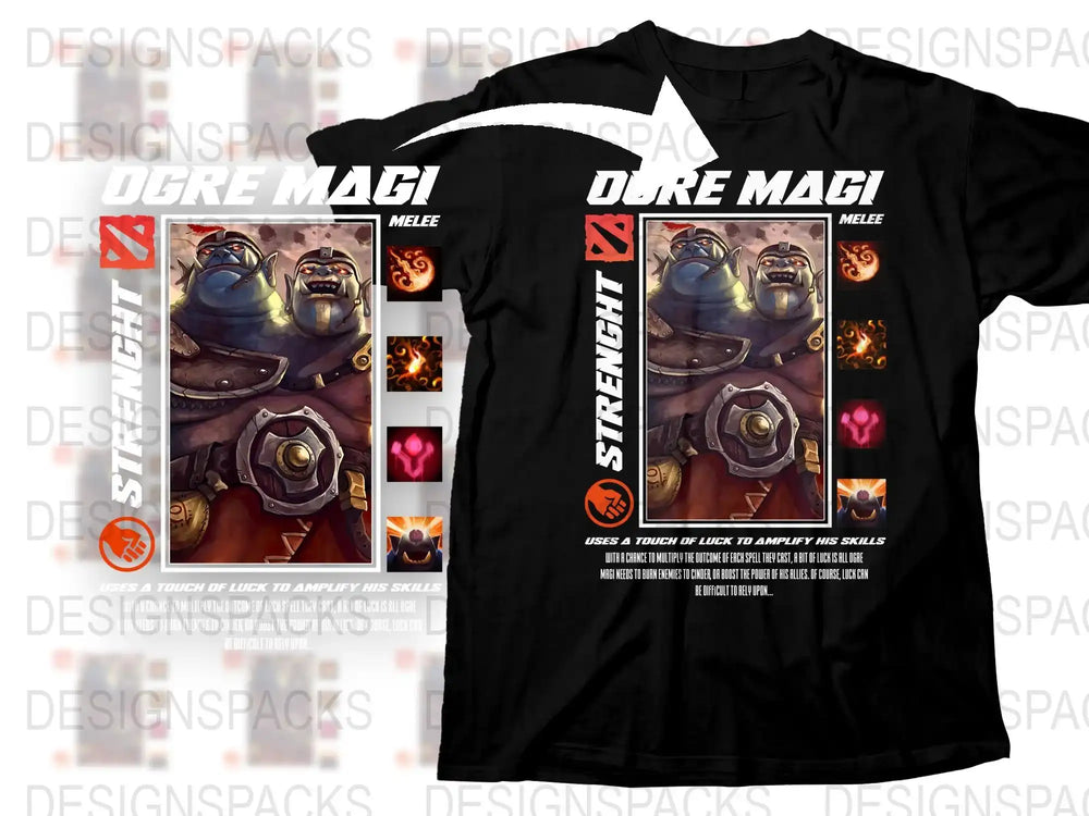 Ogre Magi Dota 2 Inspired T-Shirt, Video Game Graphic Tee, Men's Black Cotton Shirt, Gaming Apparel