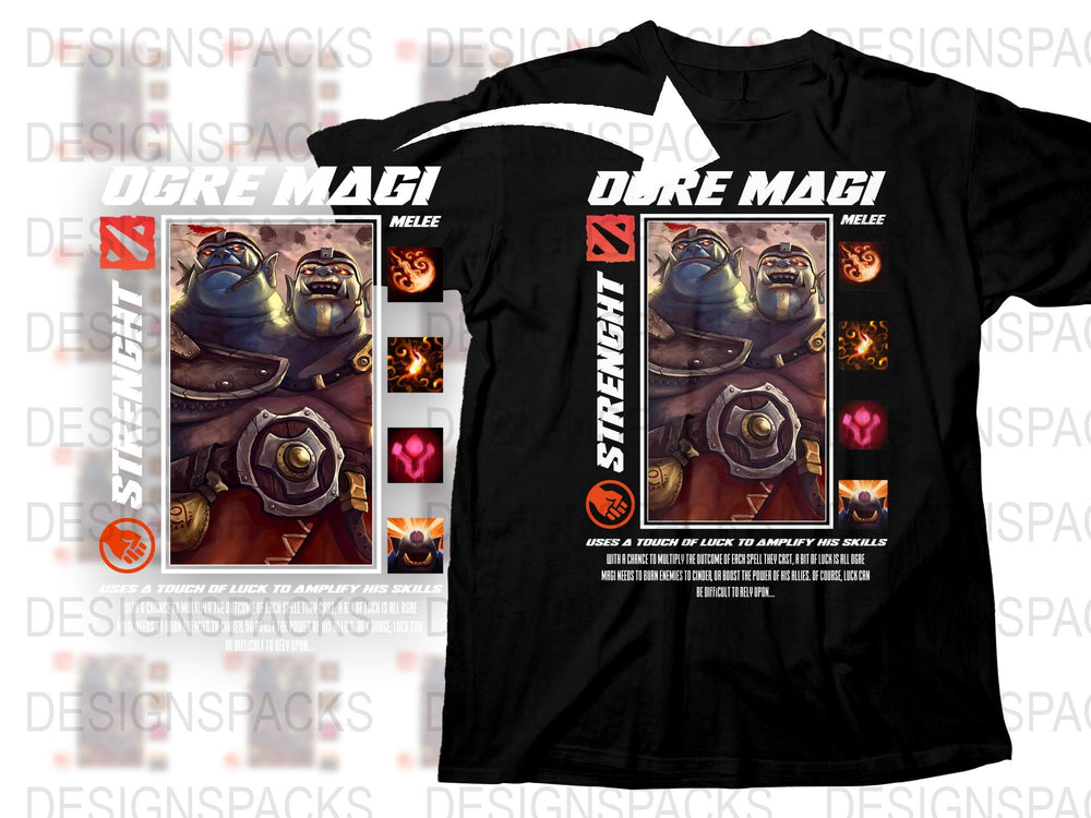 Ogre Magi Dota 2 Inspired T-Shirt, Video Game Graphic Tee, Men's Black Cotton Shirt, Gaming Apparel