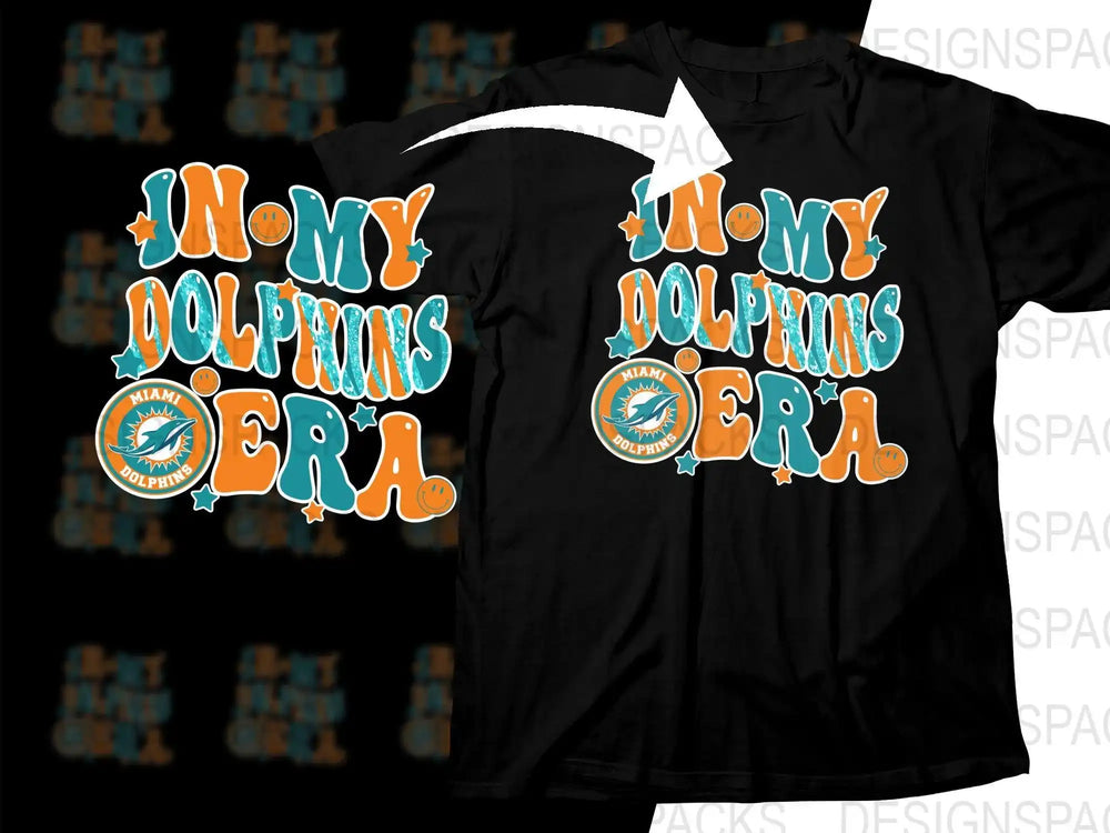 Miami Dolphins era t-shirt design with retro typography and team logo